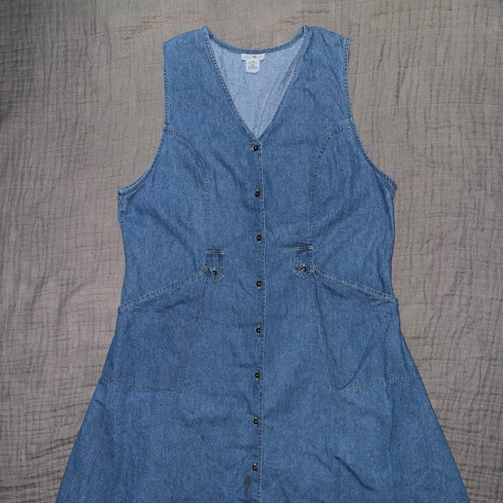 Blue Denim Sleeveless Dress buttons pockets